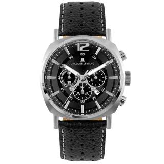 Ρολόι Jacques LEMANS 1-1645T Jacques LEMANS Lugano Chronograph Black Leather Strap