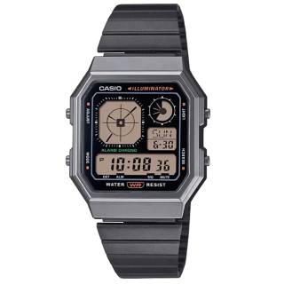 ΡΟΛΟΙ CASIO  A-130WEGG-1AEF CASIO Vintage Dual Time Chronograph Black Stainless Steel Bracelet