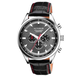 ΡΟΛΟΙ AZTORIN A047.G359 AZTORIN Sport Chronograph Black Leather Strap