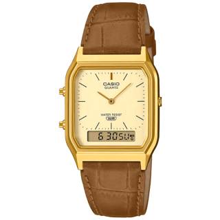 ΡΟΛΟΙ  CASIO   AQ-230EGL-9AEF CASIO Vintage Dual Time Chronograph Brown Leather Strap