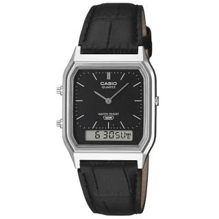 ΡΟΛΟΙ  CASIO   AQ-230EL-1AEF CASIO Vintage Dual Time Chronograph Black Leather Strap