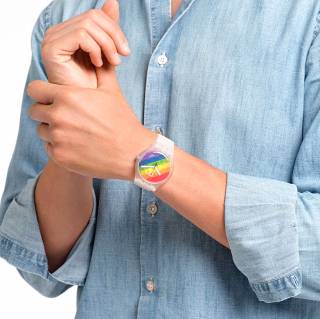 ΡΟΛΟΙ SWATCH SO29K701 SWATCH New Gent  Stripe Fierce White Silicone Strap