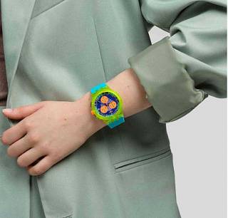 ΡΟΛΟΙ SWATCH  SUSJ404 SWATCH Neon Wave Chronograph Turquoise Silicone Strap