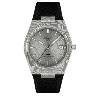 ΡΟΛΟΙ TISSOT  T1378079608100 TISSOT T-Classic PRX Damascus Steel Powermatic 80 Black Leather Strap