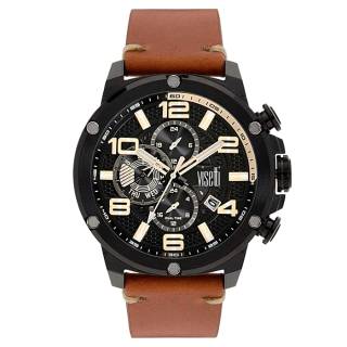 ΡΟΛΟΙ VISETTI WN-639LKB VISETTI Colorado Dual Time Brown Leather Strap